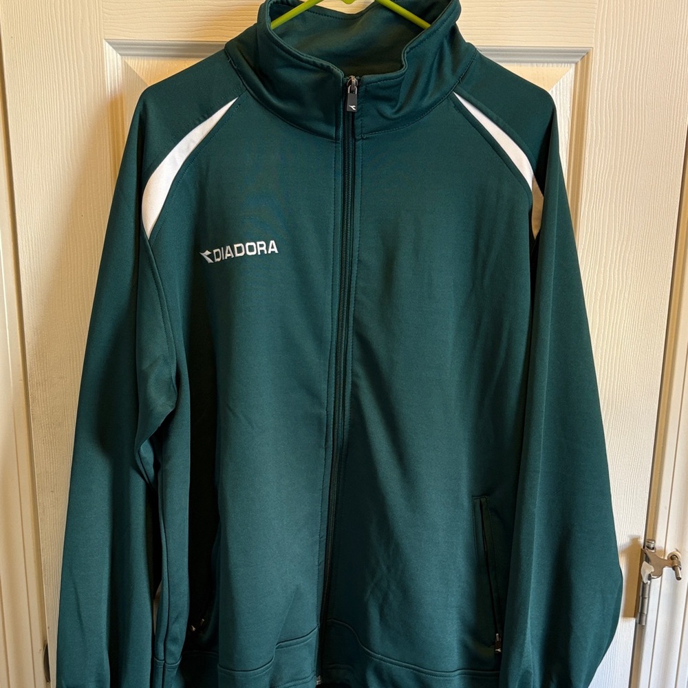 Diadora Forest Green Zip-Up Jacket with White Highlights